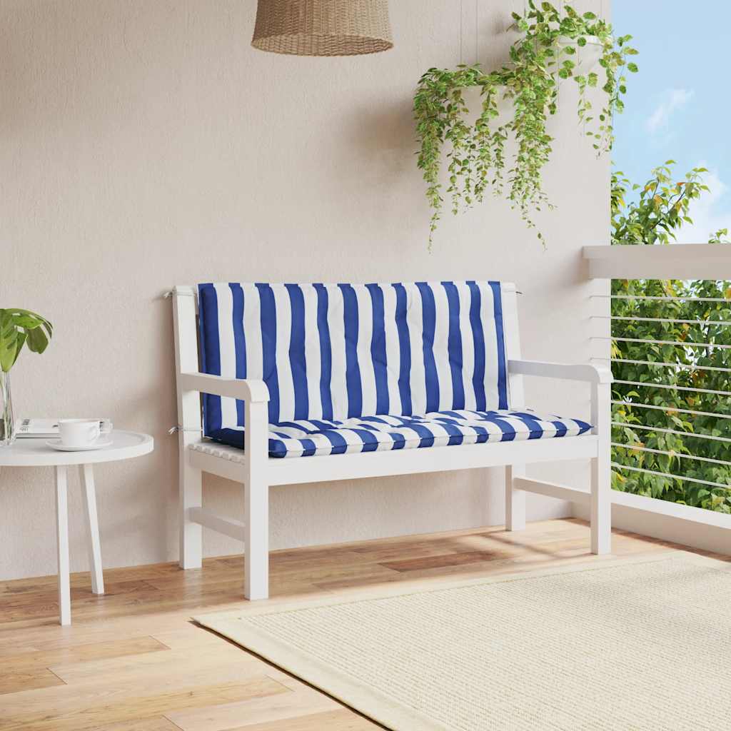 Vidaxl Gartenbank Kissen 2 ST gestreift 120x50x7 cm Stoff weiß und blau