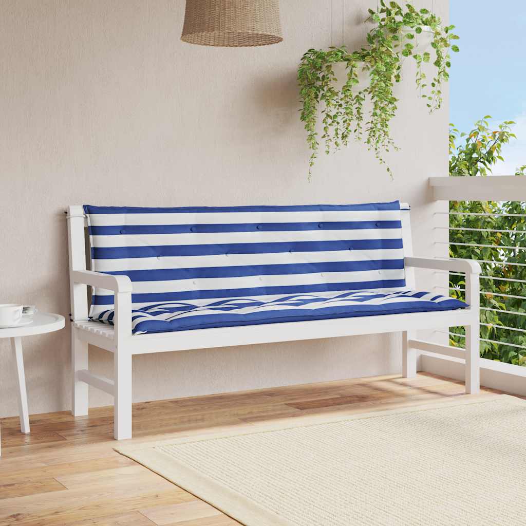 Vidaxl Gartenbank Kissen 2 ST gestreift 150x50x7 cm Stoff weiß und blau