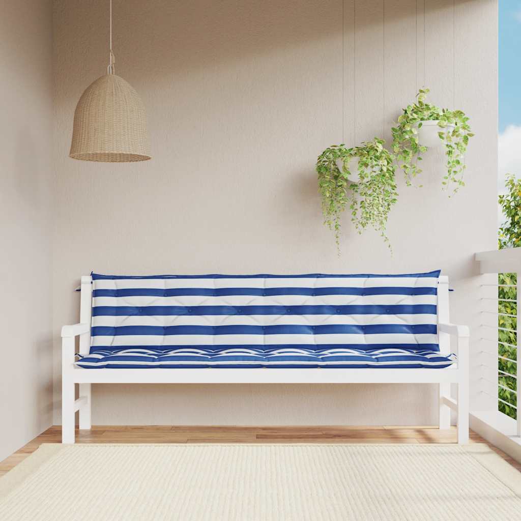 Vidaxl Gartenbank Kissen 2 ST gestreift 200x50x7 cm Stoff weiß und blau