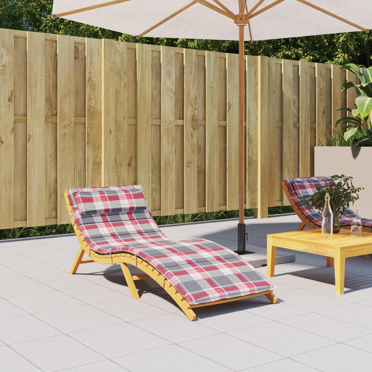 Vidaxl Sonnenliegenkissen rot und grau 178 x 60 x 4 cm Oxford-Stoff