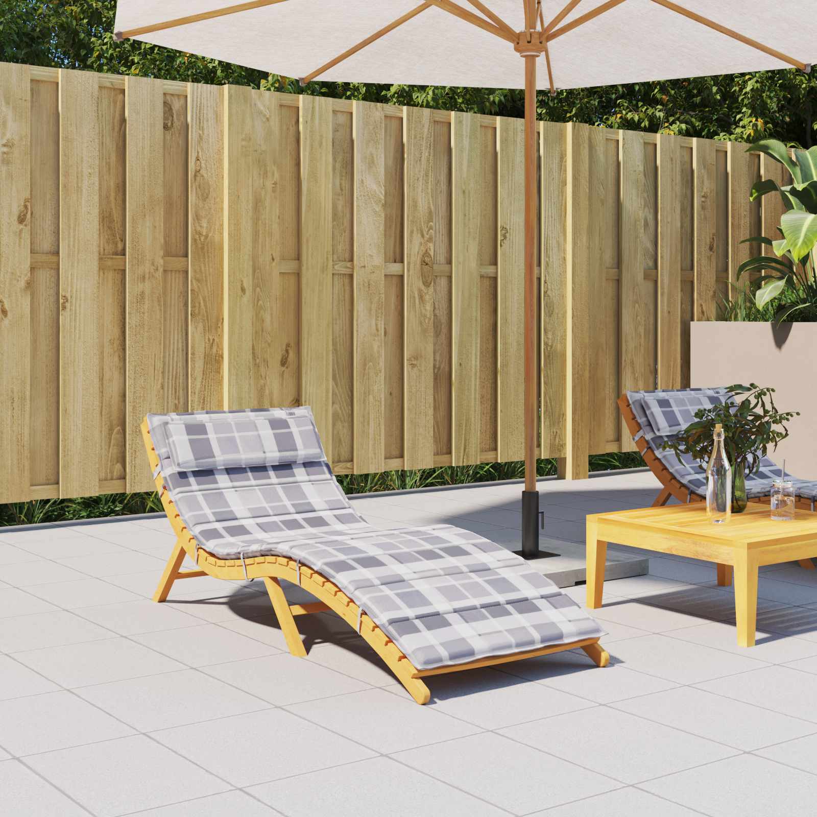 Vidaxl Sonnenliegenkissen kariert grau 178 x 60 x 4 cm Oxford-Stoff