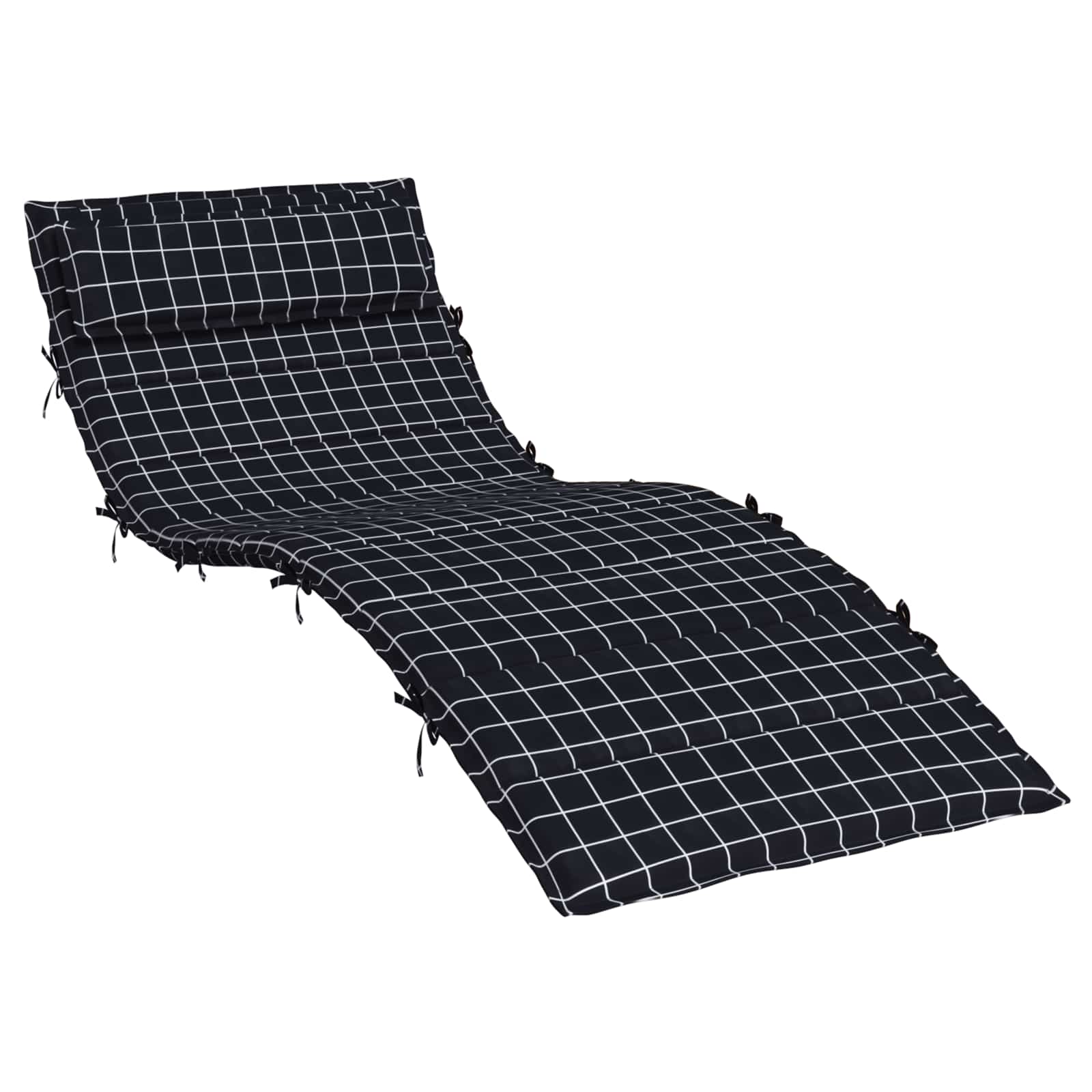 Vidaxl Sonnenliegenkissen kariert schwarz 178 x 60 x 4 cm Oxford-Stoff