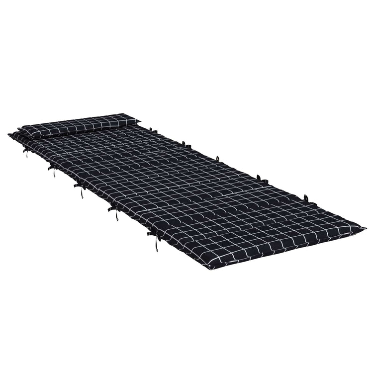 Vidaxl Sonnenliegenkissen kariert schwarz 178 x 60 x 4 cm Oxford-Stoff