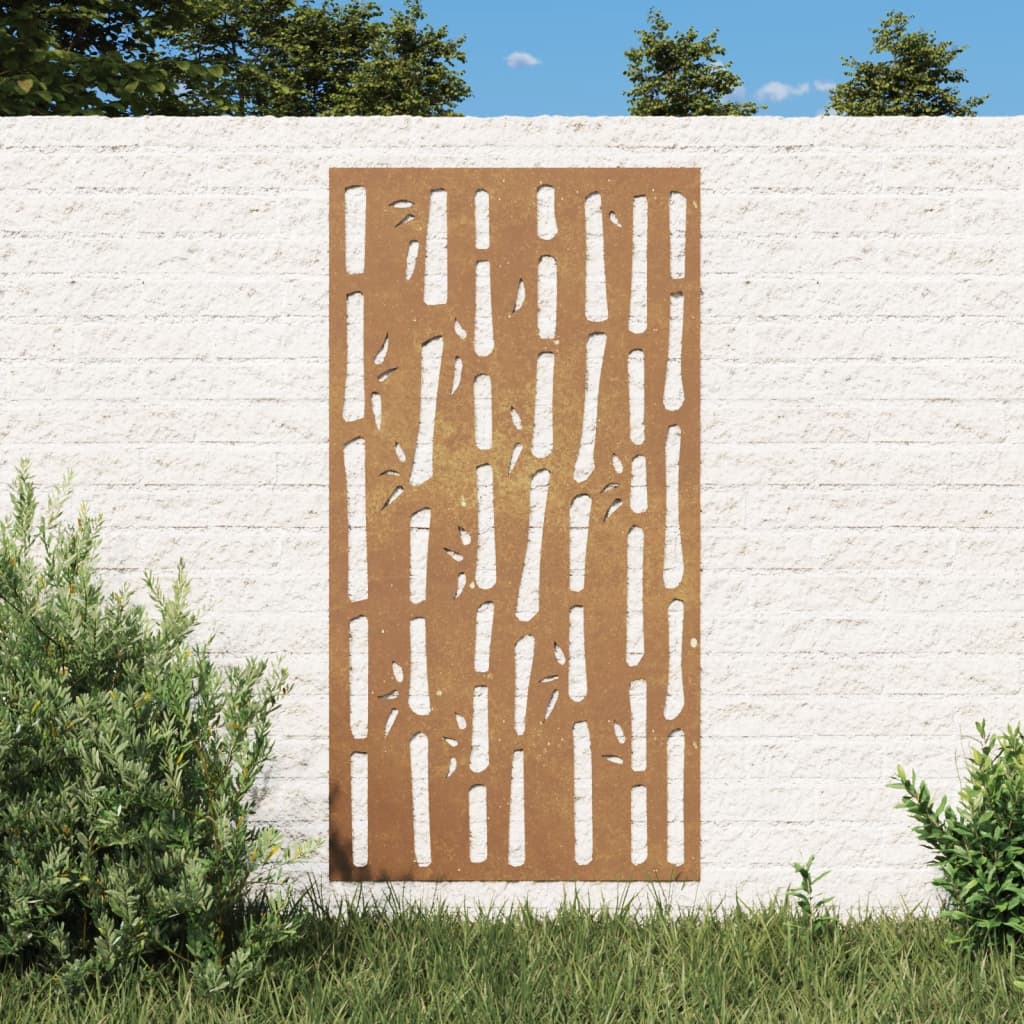 Vidaxl Wanddekoration Garten Bambus Design 105x55 cm Cortenstaal