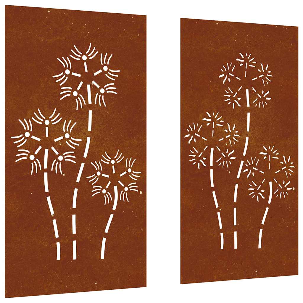 Vidaxl Wanddekoration Garten 2 ST Blumendesign 105x55 cm Cortenstaal