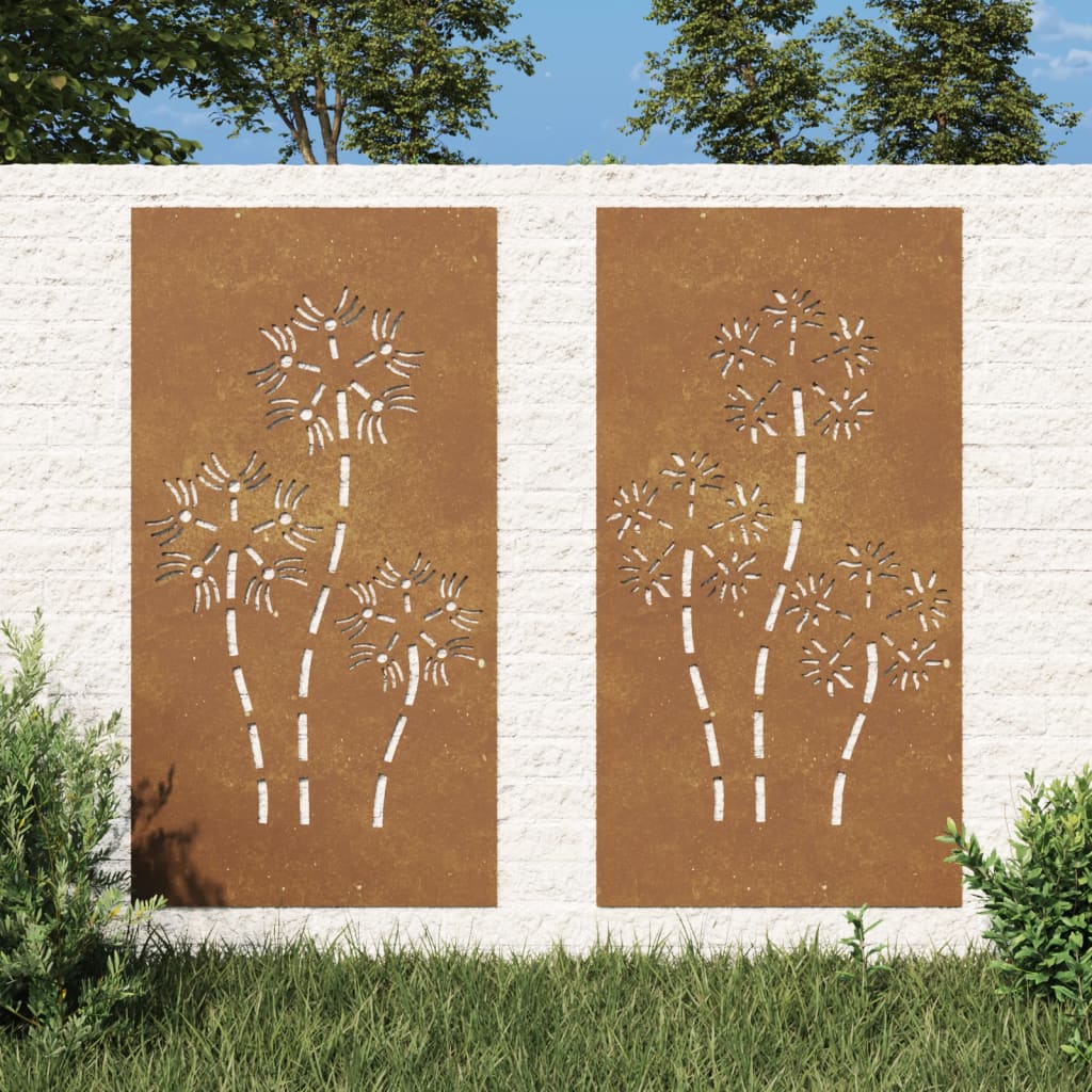 Vidaxl Wanddekoration Garten 2 ST Blumendesign 105x55 cm Cortenstaal