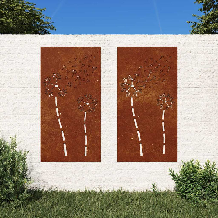 Vidaxxl Wanddekoration Garten 2 Stück Blumenmuster 105x55 cm Cortenstahl