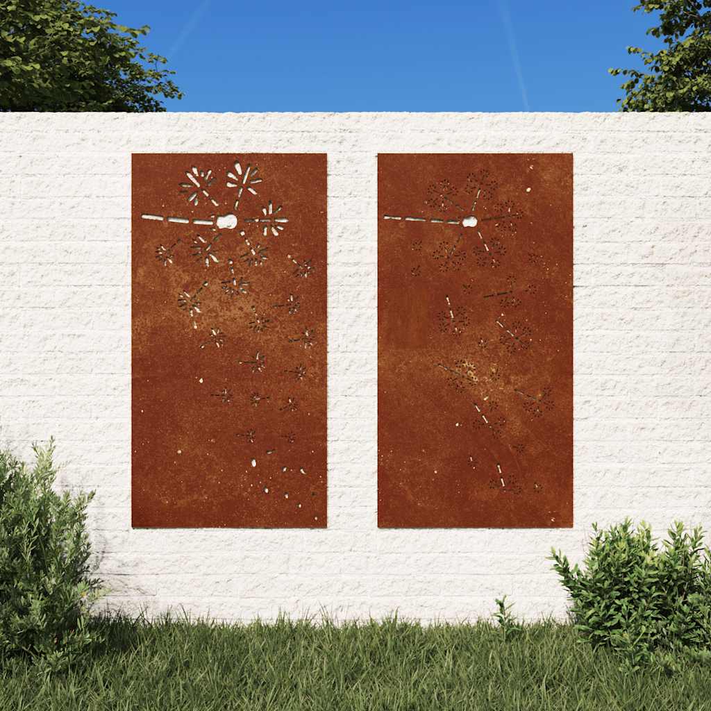 Vidaxxl Wanddekoration Garten 2 Stück Blumenmuster 105x55 cm Cortenstahl