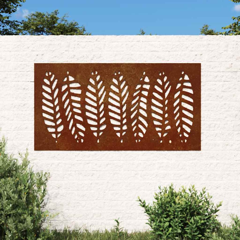 Vidaxl Wanddekoration Gartenblatt Design 105x55 cm Cortenstaal