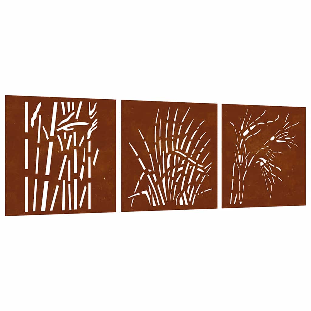 Vidaxl Wanddekoration Garten 3 ST Gras Design 55x55 cm Cortenstaal