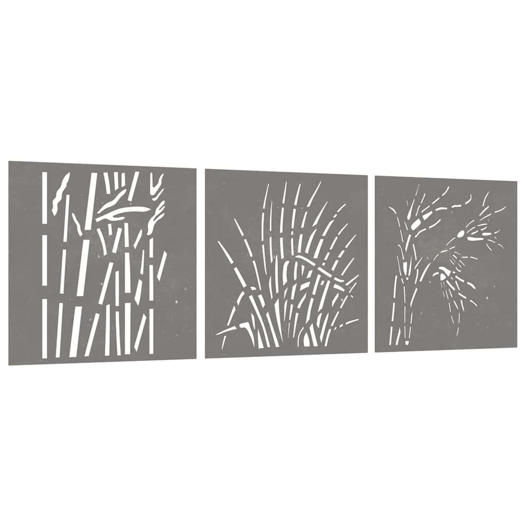 Vidaxl Wanddekoration Garten 3 ST Gras Design 55x55 cm Cortenstaal