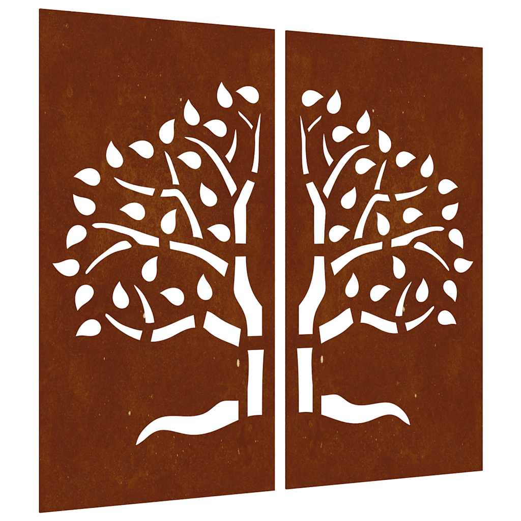 Vidaxl Wanddekoration Garten 2 ST Baum Design 105x55 cm Cortenstaal