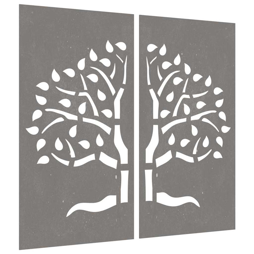Vidaxl Wanddekoration Garten 2 ST Baum Design 105x55 cm Cortenstaal
