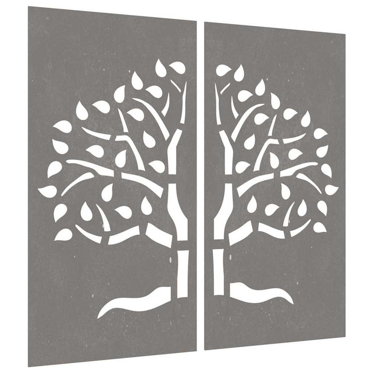 Vidaxl Wanddekoration Garten 2 ST Baum Design 105x55 cm Cortenstaal