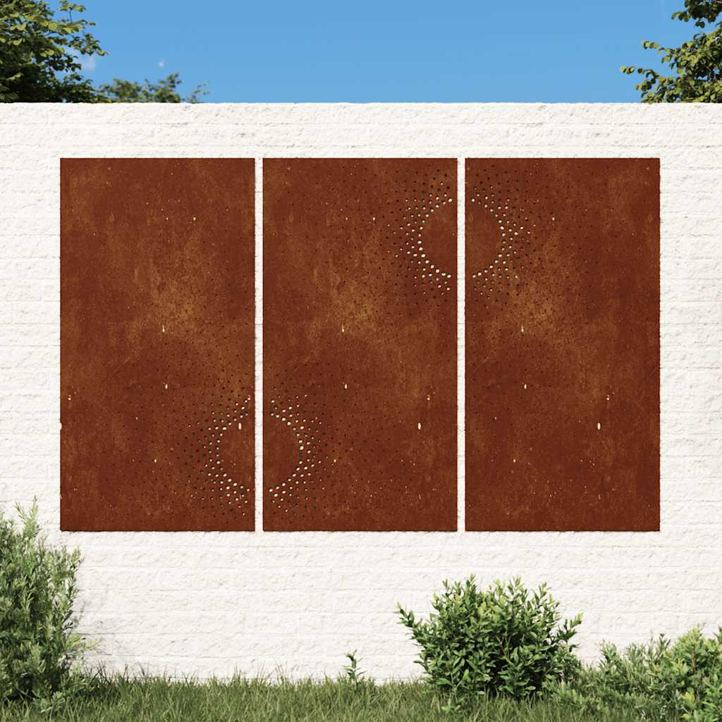 Vidaxl Wanddekoration Garten 3 St. Sonne Design 105x55 cm Cortenstaal