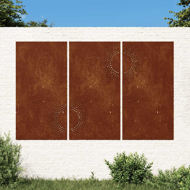 Vidaxl Wanddekoration Garten 3 St. Sonne Design 105x55 cm Cortenstaal