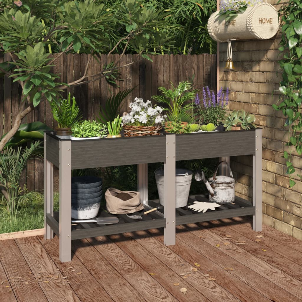 VIDAXL -Pflanzer mit Regal 150 x 50 x 75 cm HKC Grau angehoben