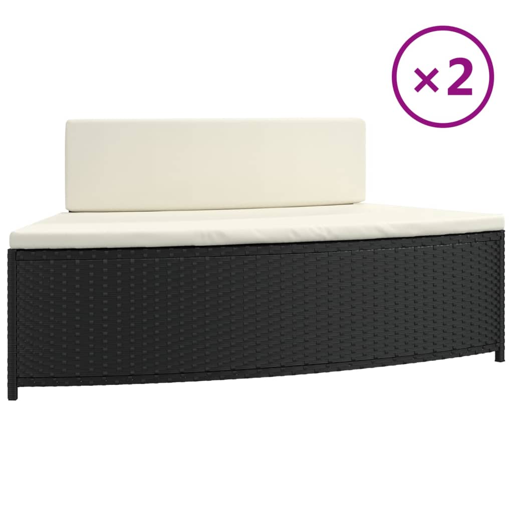 Vidaxl -Spa -Bänke mit Kissen 2 St Poly Rattan Schwarz