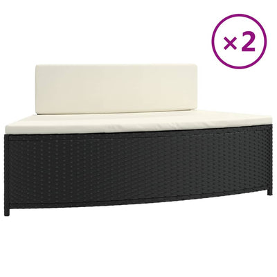 Vidaxl -Spa -Bänke mit Kissen 2 St Poly Rattan Schwarz