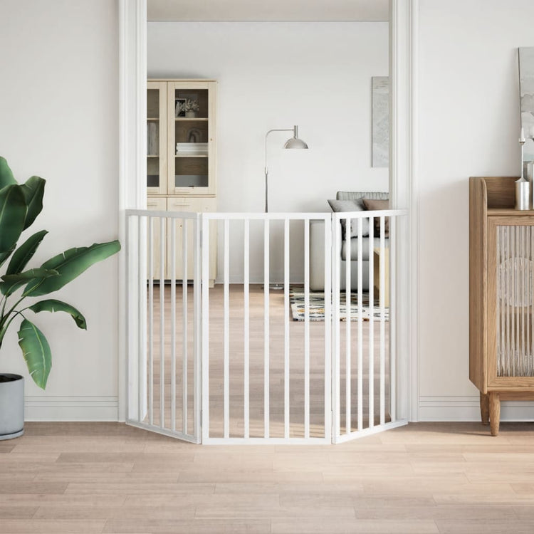 Vidaxl Hundezaun zusammenklappbar 3 Panels 150 cm Populierhout Weiß