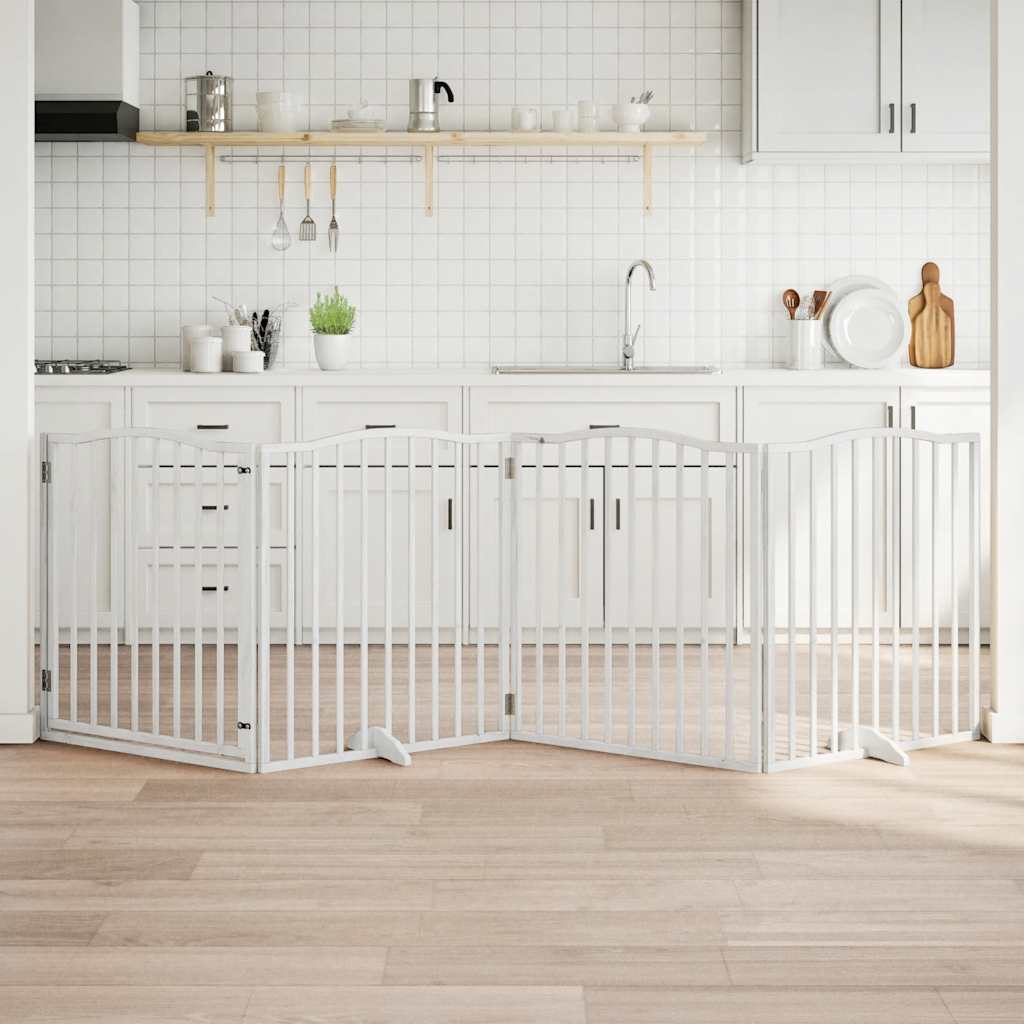 Vidaxl Hundzaun zusammenklappbar mit Tür 4 Panels 320 cm Populierhout Weiß