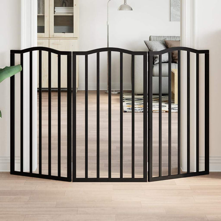 Vidaxl Hundezaun zusammenklappbar 3 Paneele 150 cm Pappelholz Schwarz