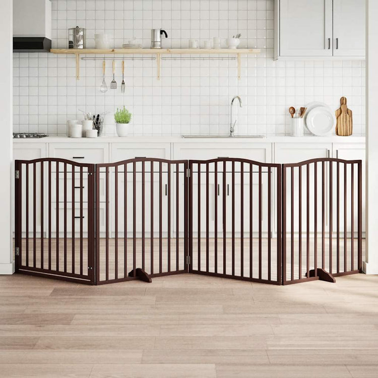 VIDAXL Hundezaun zusammenklappbar 4 Paneele 320 cm Pappelholz braune Eiche