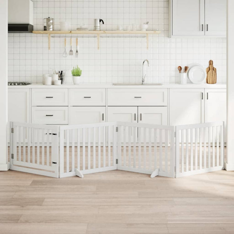 Vidaxl Hundzaun zusammenklappbar mit Tür 4 Panels 320 cm Populierhout Weiß