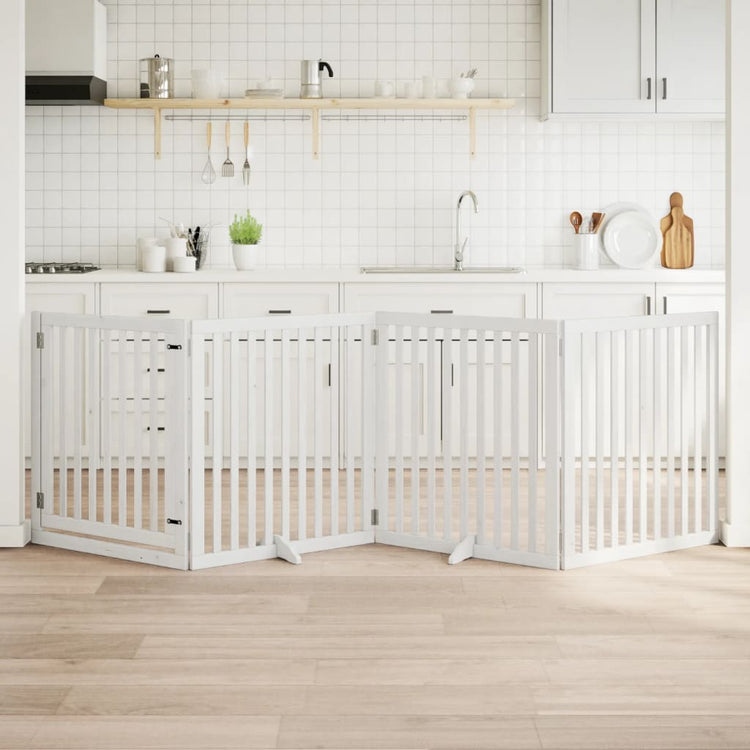 Vidaxl Hundzaun zusammenklappbar mit Tür 4 Panels 320 cm Populierhout Weiß