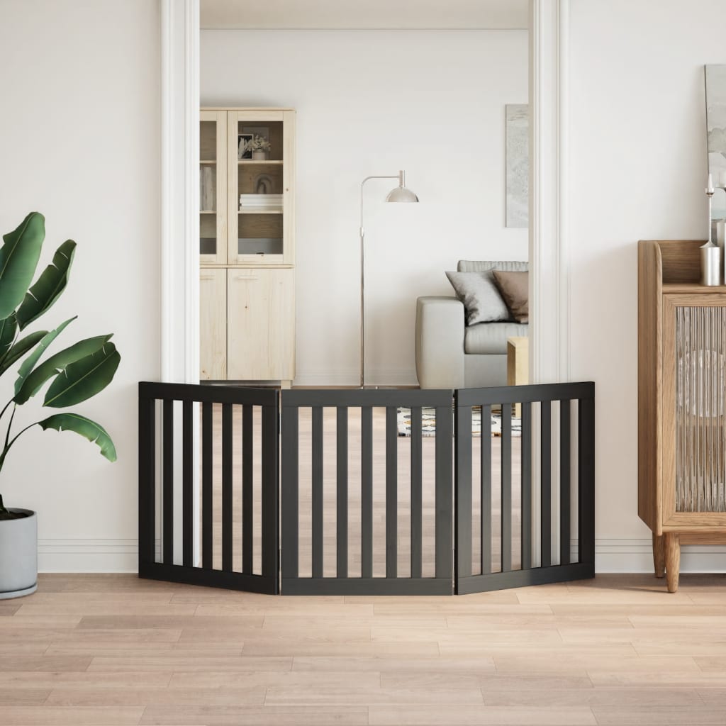 Vidaxl Hundezaun zusammenklappbar 3 Paneele 150 cm Pappelholz Schwarz