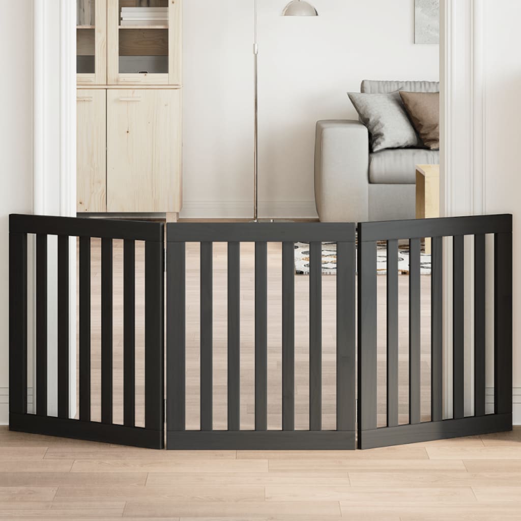 Vidaxl Hundezaun zusammenklappbar 3 Paneele 150 cm Pappelholz Schwarz
