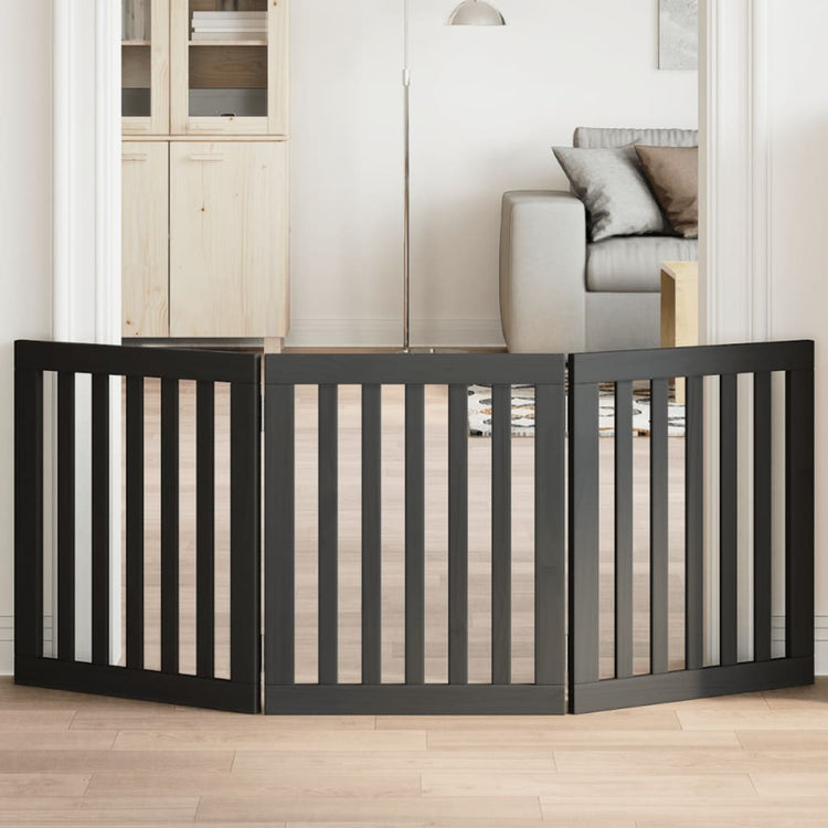 Vidaxl Hundezaun zusammenklappbar 3 Paneele 150 cm Pappelholz Schwarz