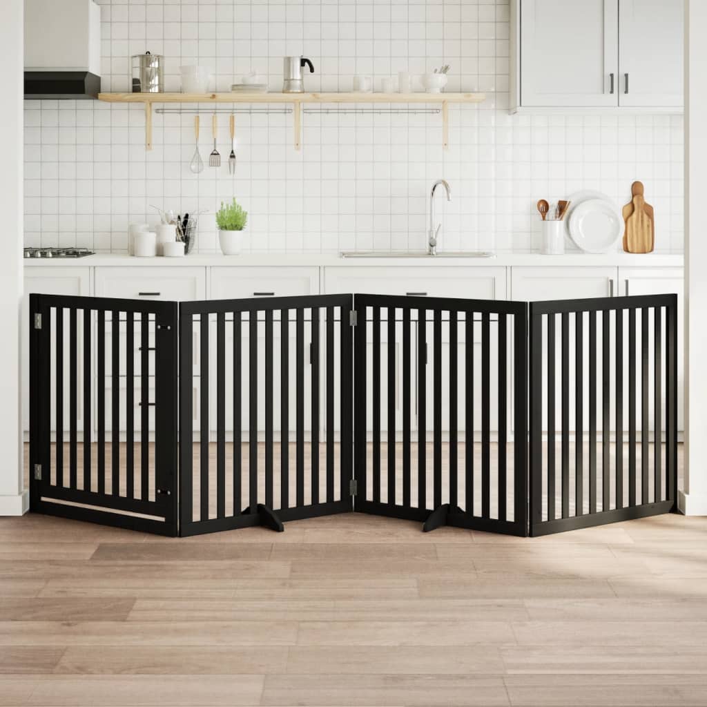 Vidaxl Hundezaun zusammenklappbar 4 Paneele 320 cm Pappelholz Schwarz