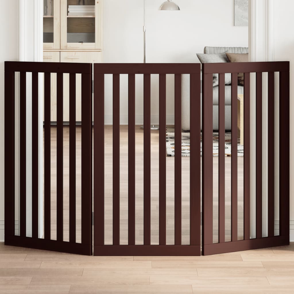 Vidaxl Hundezaun zusammenklappbar 3 Paneele 150 cm Pappelholz braun