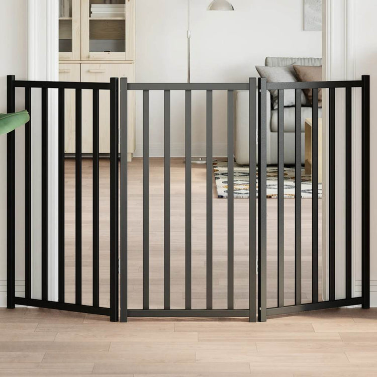 Vidaxl Hundezaun zusammenklappbar 3 Paneele 150 cm Festkiefer schwarz