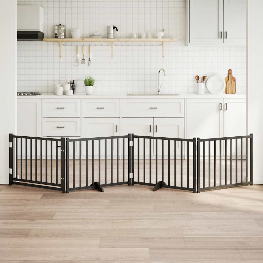 Vidaxl faltbares Hundegitter 4 Paneele 320 cm massives Kiefernholz schwarz