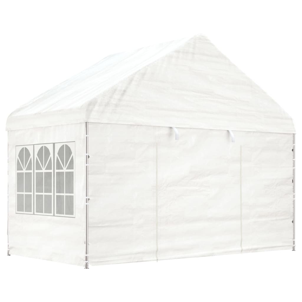 Vidaxl -Laube mit Dach 4.08x2,23x3,22 m Polyethylenweiß