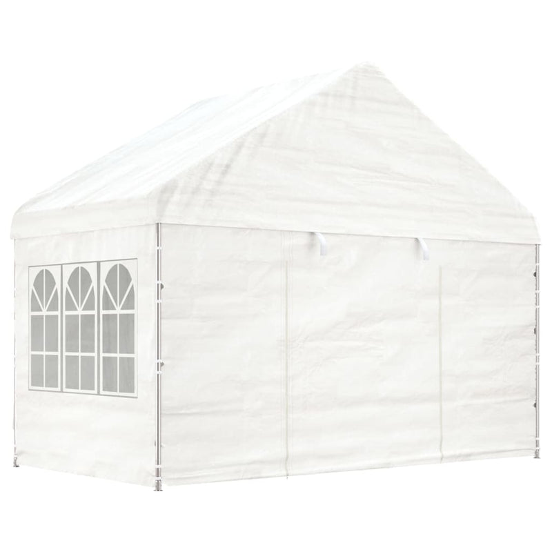 Vidaxl -Laube mit Dach 4.08x2,23x3,22 m Polyethylenweiß