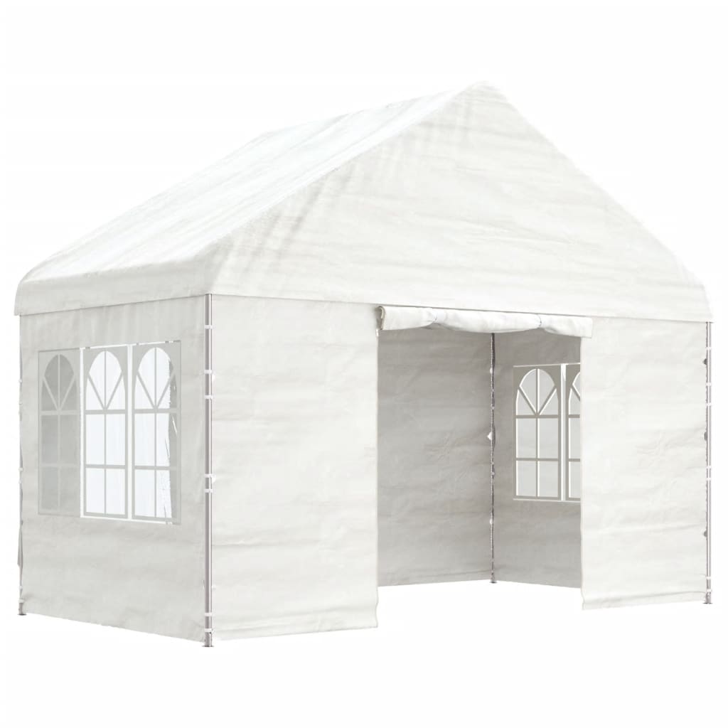Vidaxl -Laube mit Dach 4.08x2,23x3,22 m Polyethylenweiß