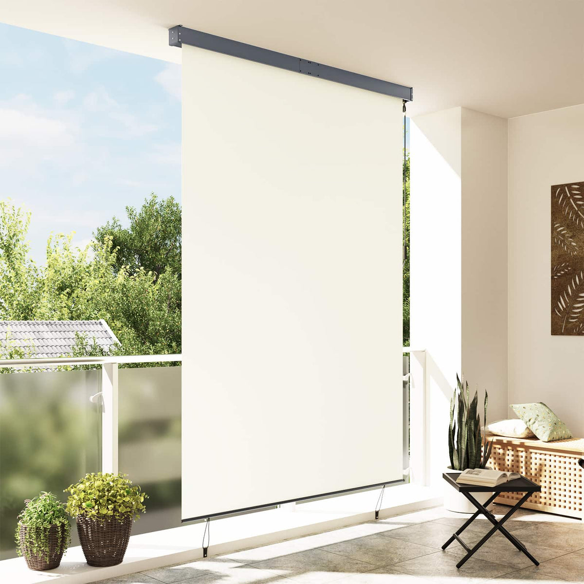Vidaxxl Rollo mit Vorhängen Creme 180 x 250 cm Stoff und Aluminium