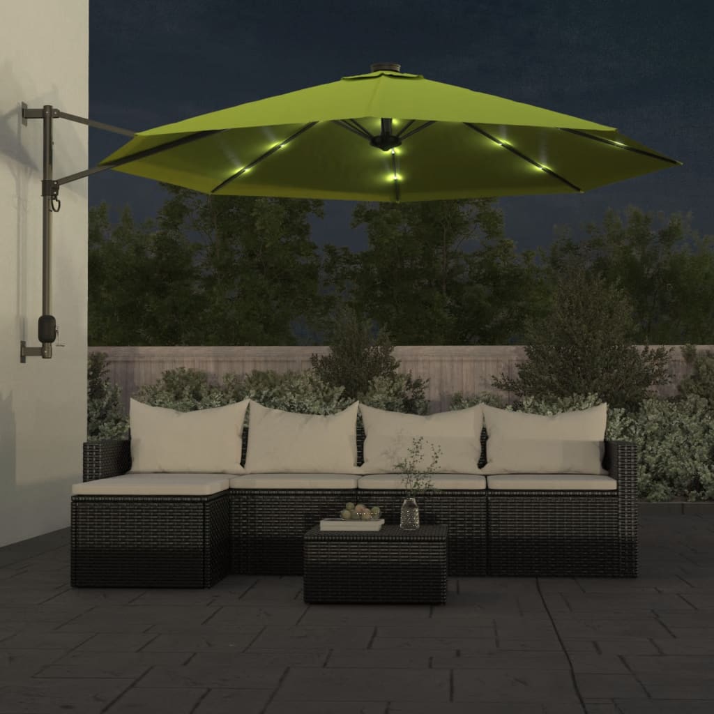 Vidaxl Wandparasol mit LEDs 290 cm Apfelgrün