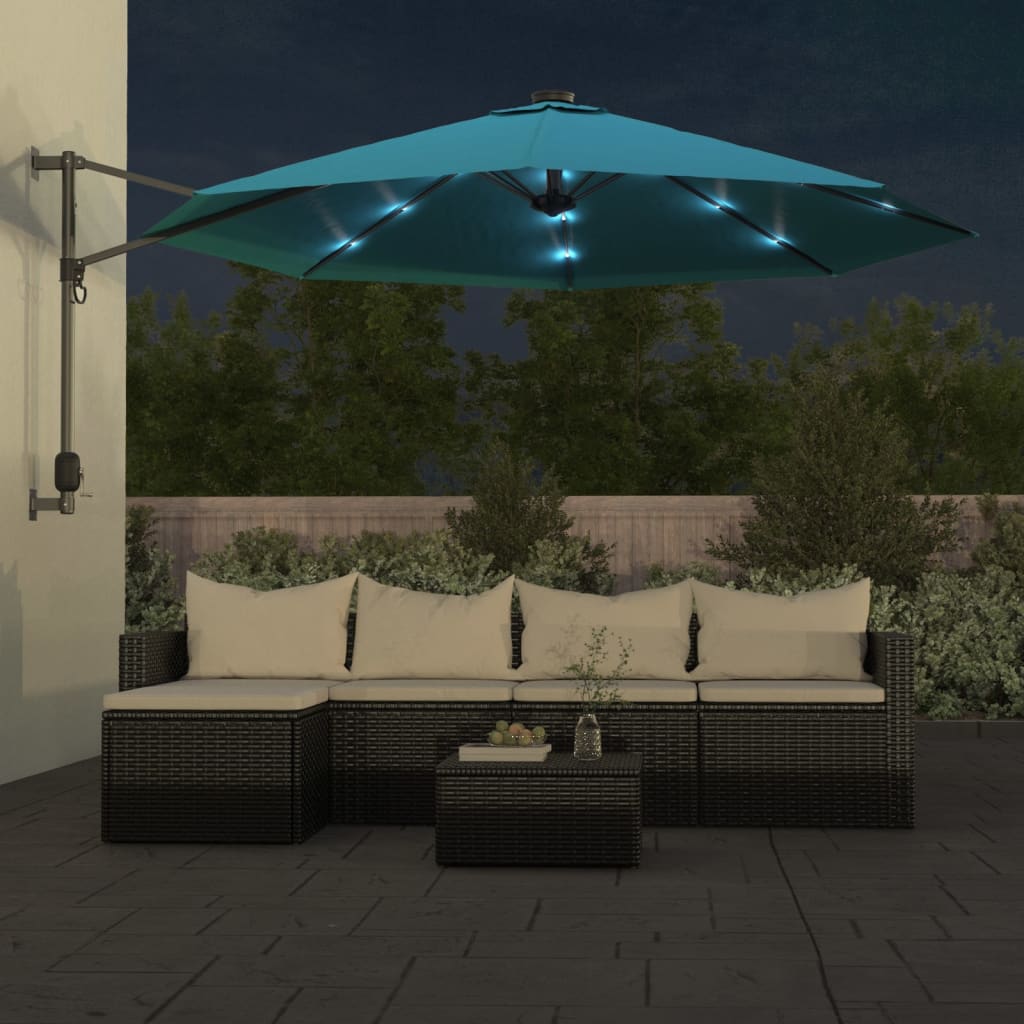 Vidaxl -Wandparasol mit LEDs 290 cm Seeblau