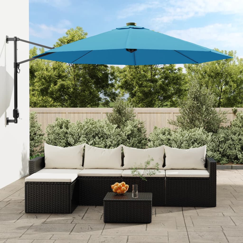 Vidaxl -Wandparasol mit LEDs 290 cm Seeblau