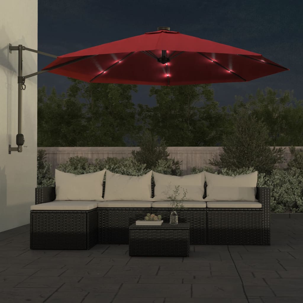 Vidaxl Wandparasol mit LEDs 290 cm leuchtend rot