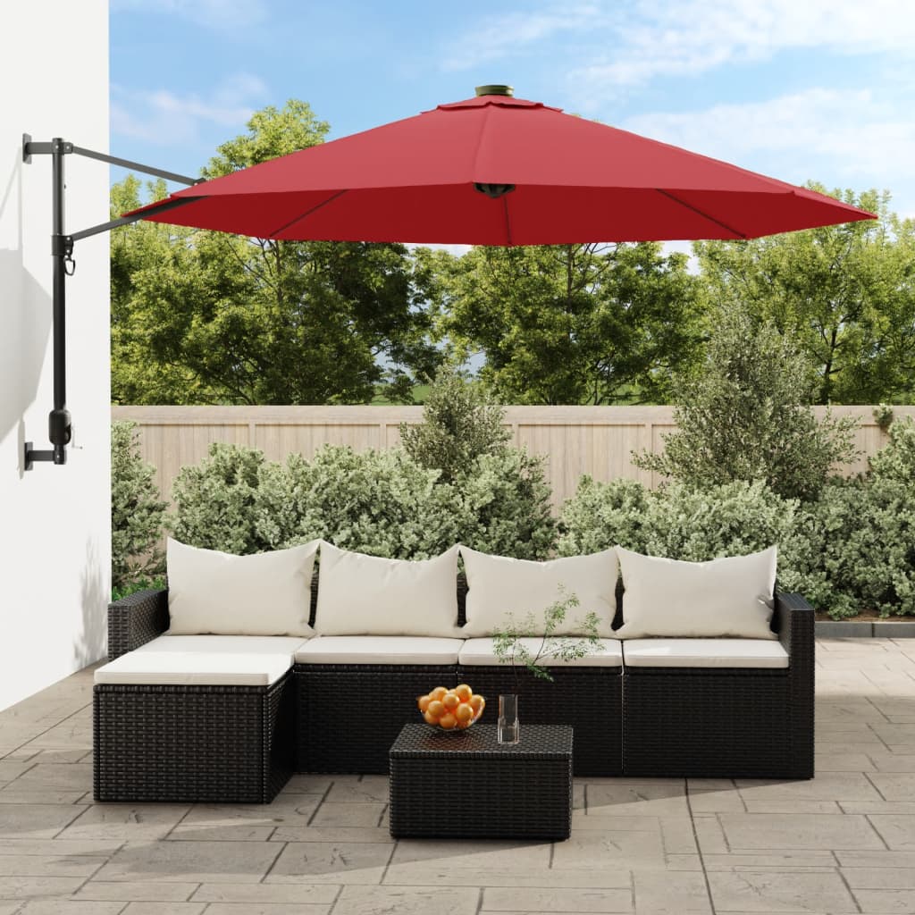 Vidaxl Wandparasol mit LEDs 290 cm leuchtend rot