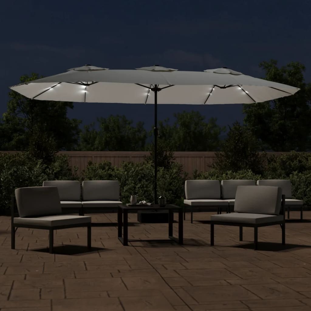 Vidaxl Parasol Doppeldach mit LED 449x245 cm Sand weiß
