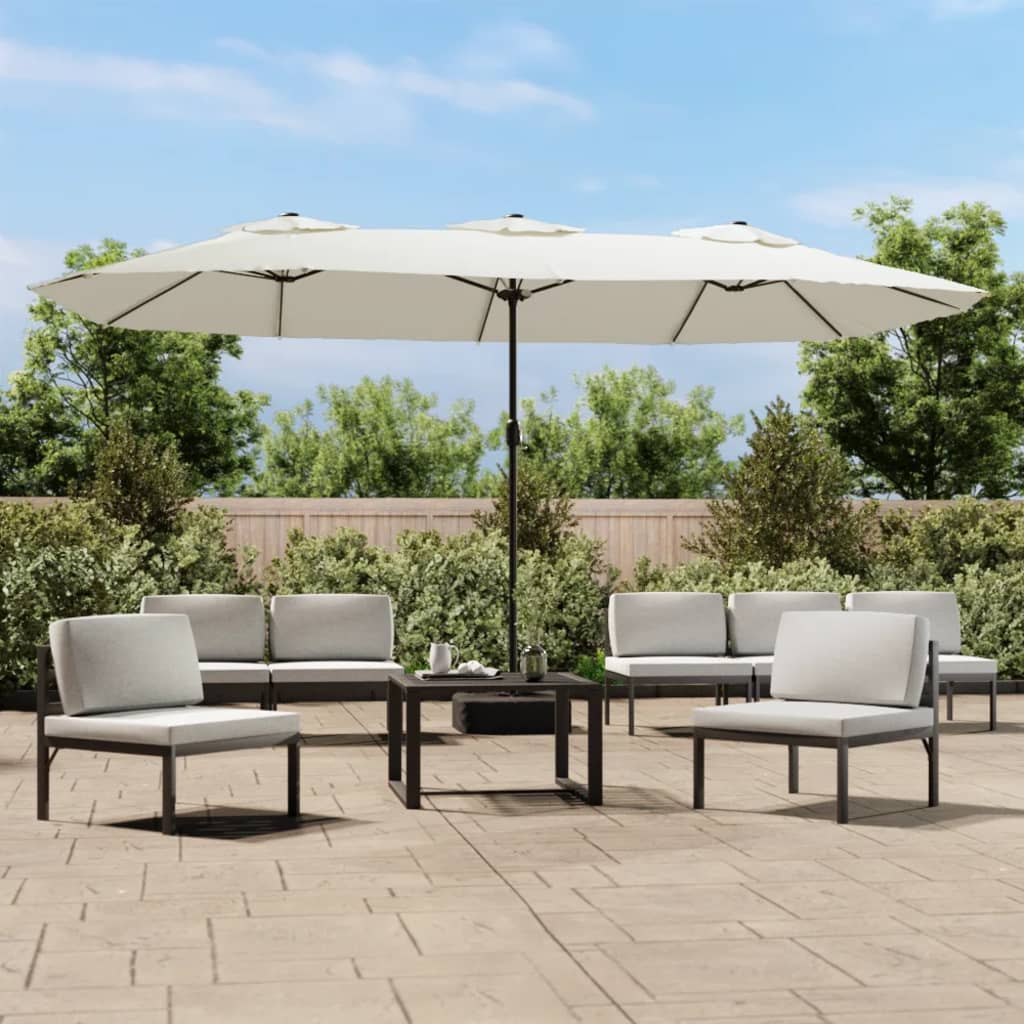 Vidaxl Parasol Doppeldach mit LED 449x245 cm Sand weiß