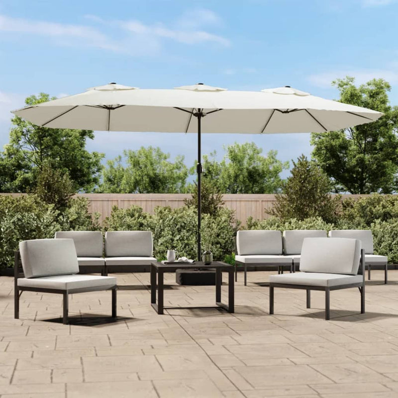 Vidaxl Parasol Doppeldach mit LED 449x245 cm Sand weiß