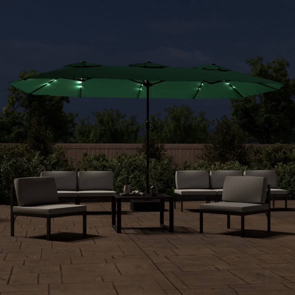 Vidaxl Parasol Doppeldach mit LED 449x245 cm Grün