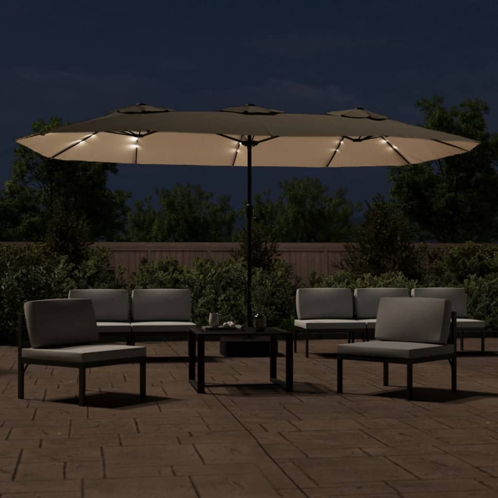 Vidaxl Parasol Doppeldach mit LED 449x245 cm Taupe
